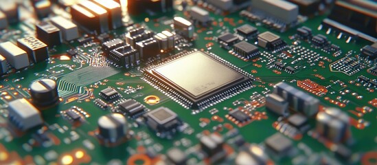 Poster - Printed circuit board featuring electronic chips and radio components