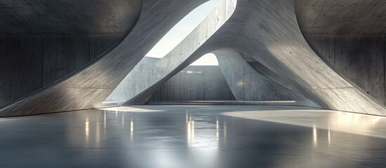 Poster - 3D rendering of innovative abstract architecture featuring a concrete floor