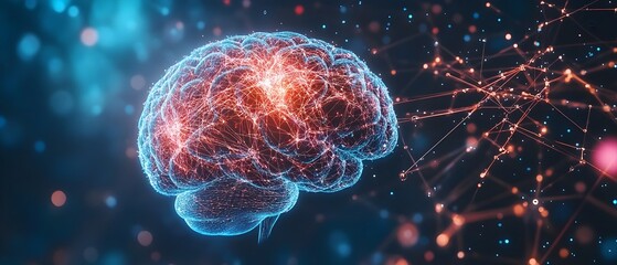 Aufkleber - conceptual visualization of a human brain alongside an ai powered neural network