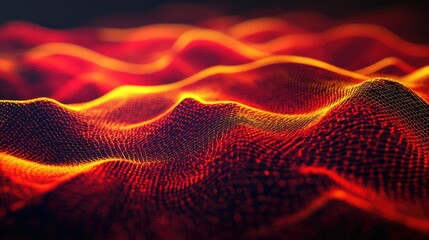 Sticker - Abstract soft line art featuring red and yellow mesh waves on a dark backdrop