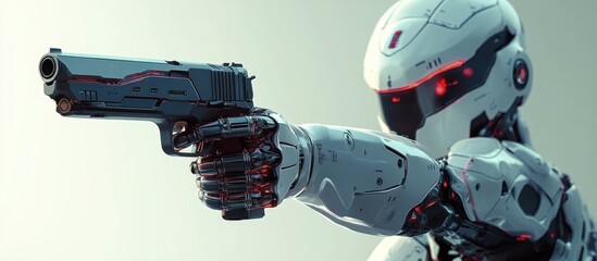 Poster - 3D rendering of a robot or cyborg holding a firearm