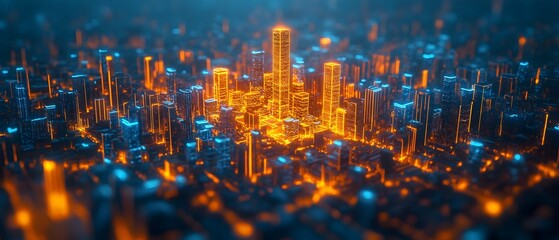Poster - glowing ai powered digital twin of a futuristic metropolis symbolizing urban planning and management