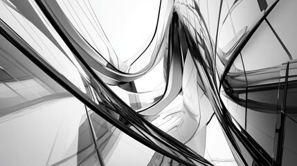 Fototapete - Abstract architectural design featuring glass and steel in a black and white color scheme
