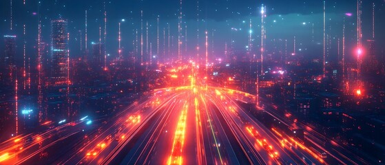 Poster - futuristic smart city skyline with autonomous vehicles digital infrastructure and glowing pathways s