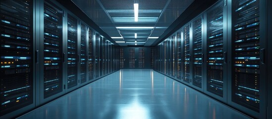 Poster - Rows of server hardware arranged within a data center room