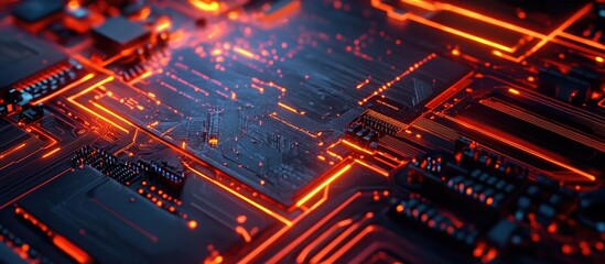 Poster - Close up view of a contemporary graphics card circuit with activated cybersecurity features in 3D rendering