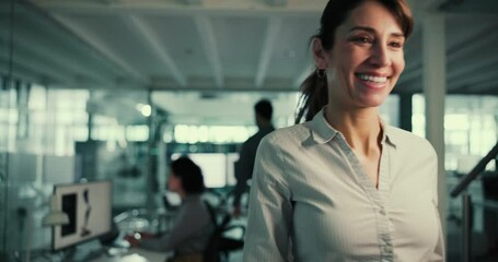 Poster - Business people, teamwork and high five with woman, man and cooperation with support. Motivation, employees and consultant with partnership, energy and robotics engineering with happiness and smile