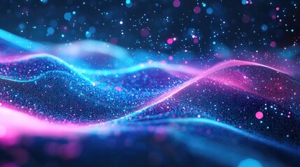 Fototapete - Vibrant abstract dynamic background featuring lighting effects A digital 3D illustration representing online space suitable for graphic design and network coverage presentations