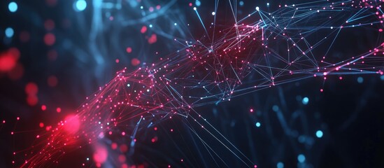 Poster - futuristic abstract illustration of data technology featuring low poly shapes with connecting dots a
