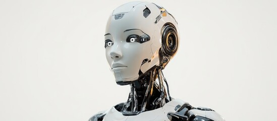 Poster - 3D illustration of a robotic woman displayed on a white backdrop