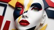 © Pavel Lysenko - A model displays an avant-garde makeup style with vibrant colors and sharp geometric patterns, exuding a captivating allure and artistic flair
