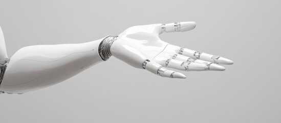 Poster - White cyborg extending hand against a plain background 3D rendering