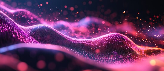 Fototapete - Dynamic abstract background featuring a digital wave of pink particles Futuristic visualization of data in a three dimensional render