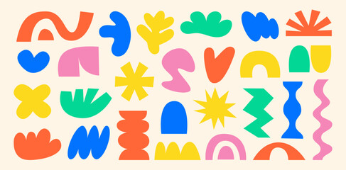 Wall Mural - set of cool minimalistic hand drawn abstract y2k groovy shapes, stickers, flowers, arches, stars, wa