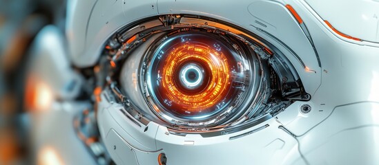 Poster - Close up view of a robotic eye in a digital illustration