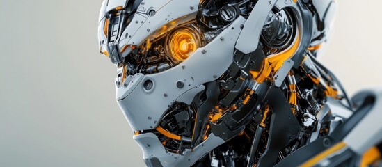 Poster - Close up view of an amazing robot with intricate details represented in a 3D illustration format