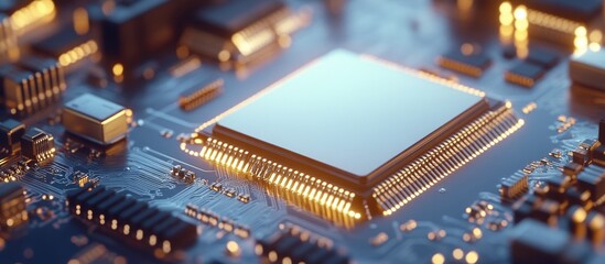 Aufkleber - Gold CPU on silver background highlighting modern technology concepts Close up image with selective focus
