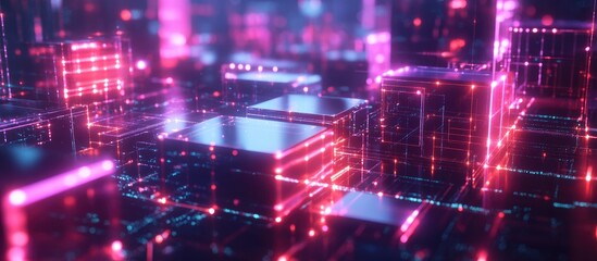 Aufkleber - Abstract technology and big data concept featuring motion graphics Illustrates data flow and the transfer and storage of blockchain and server data with high speed internet 3D rendering