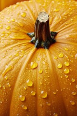 Wall Mural - Water droplets forming on the skin of a ripe pumpkin