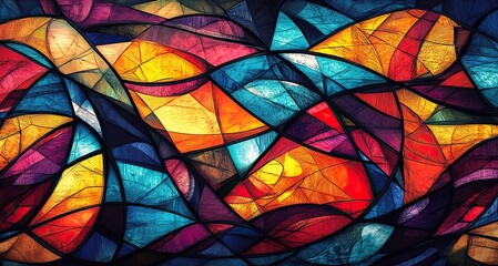 Poster - A colorful stained glass window with many different colored pieces