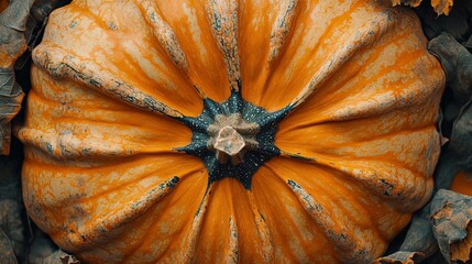 Wall Mural - Close-up of a pumpkin showcasing its unique texture and stem, perfect for autumn-inspired designs