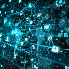 Interconnected Financial Symbols and Data Visualizations in Abstract Conceptual Style Reflecting the Complexity of Global Finance