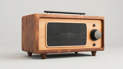 Nostalgic radio, weathered wood finish, retro speaker mesh, 3D illustration