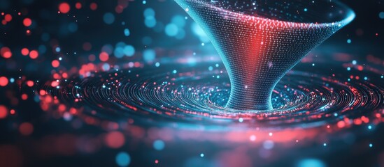 Poster - 5G technology enabling wireless data transfer and high speed internet Abstract representation of information flow in digital cyberspace featuring a 3D visual of a data funnel
