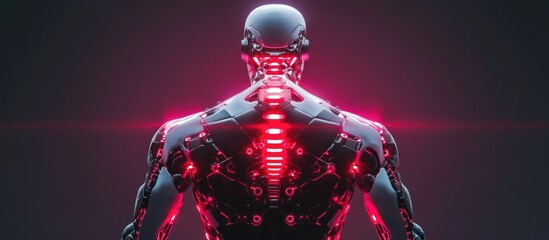 Poster - Cyborg in a rear view pose depicted in a 3D illustration
