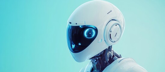Poster - Futuristic robot with a sleek white design set against a blue backdrop