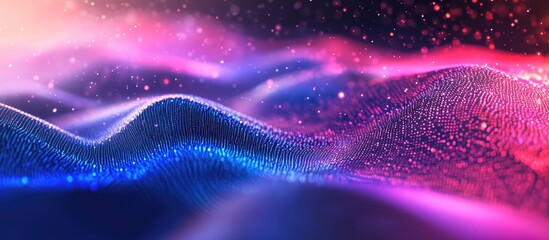 Poster - Dynamic holographic gradient wave of particles Abstract background representing digital technology