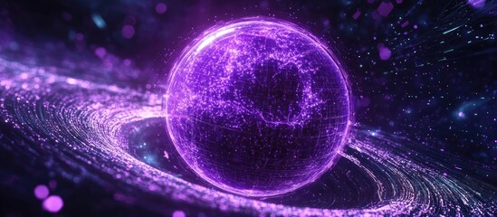 Poster - abstract glowing purple energy sphere against a mesmerizing digital futuristic space backdrop