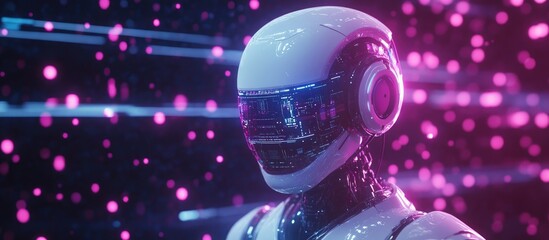 Poster - Robot chatbot android and the evolution of digital robotics Advanced processor technologies for the future 3D illustration showcasing quantum cyberspace and AI with global data