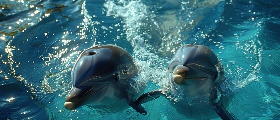 Enchanting Dolphins at Play in the Shimmering Deep Blue Sea