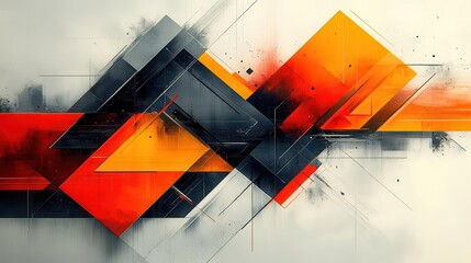 Wall Mural - vibrant abstract composition of orange and yellow geometric shapes dynamic angles and overlapping forms creating a modern energetic design with bold contrast