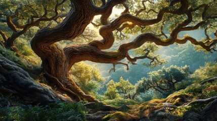 Poster - Ancient Tree in a Verdant Forest