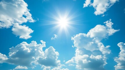 A bright blue sky filled with soft white clouds for a light and uplifting background