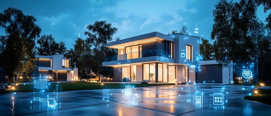 Real Estate Automation Systems for Effortless Passive Income   Innovative Architectural Concept Photography of Modern Luxury Home Exterior at Night