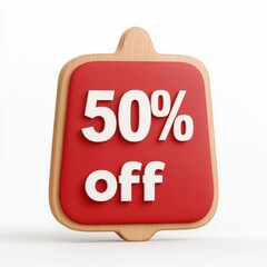 Stylish red sale tag displaying 50% off, perfect for promoting discounts and special offers in retail and marketing.