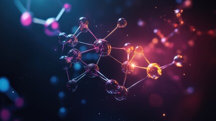 Poster - The intricate arrangement of atoms and bonds showcases the beauty of molecular design, illuminated by colorful light from various angles