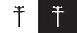 © sugarstock - Flat icon of high voltage power pole, Vector icon of high electricity tower. High voltage pole. Pole network. Electric pole icons of various shapes in flat form on Black and white background.