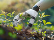 © slonme - Robotic Hand Gently Tending to Young Plant in Soil: Agriculture Meets Technology
