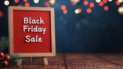 Wall Mural - Festive Black Friday sale, holiday lights and snowflakes, 3D illustration