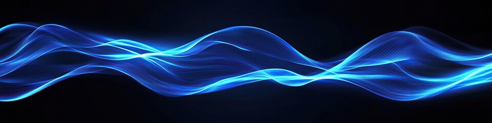 Abstract blue glowing light effect with wavy lines on transparent background vector illustration