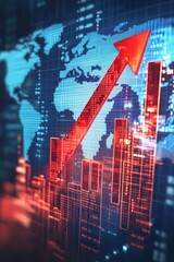 Poster - Red arrow pointing upwards on financial chart depicting growth and success