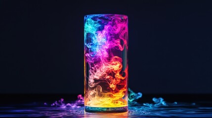 Poster - A mesmerizing gas diffusion experiment reveals a stunning display of colorful vapor swirling within a cylindrical flask, creating an eye-catching effect