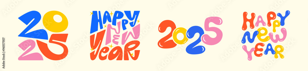 Shapeshifting Lettering Happy New Year 2025 shapeshifting graffiti lettering set, colorful ...