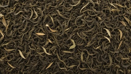 top view of dry green tea with texture as background