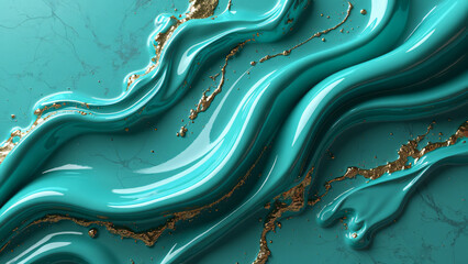 Wall Mural - abstract background of turquoise marble and fine golden lines