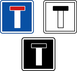 Sticker - Signs Dead End Road. Blue Square Road Signs. Black and White Vector Icons